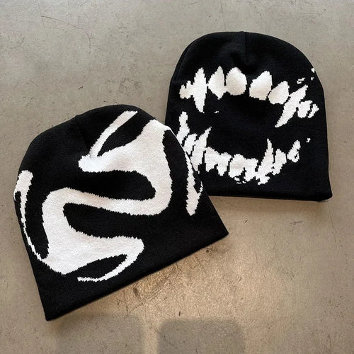 Y2K Goth Spider Web Knit Beanie – Unisex Streetwear Hat