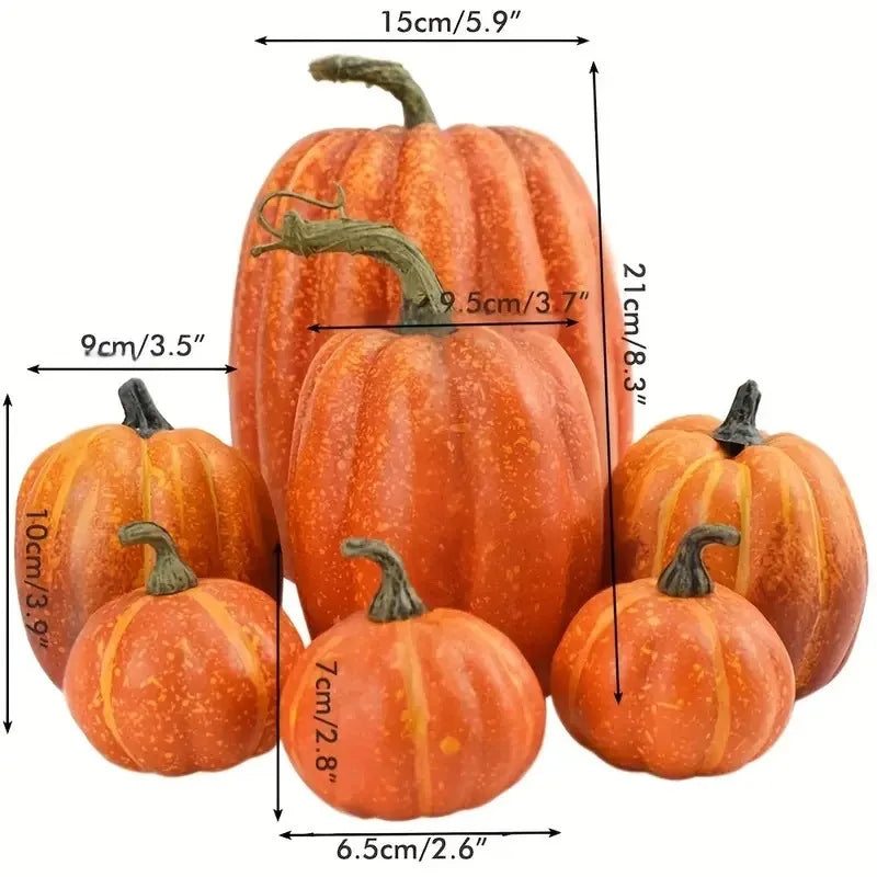7-Piece Fake Foam Pumpkins Set – Halloween & Fall Harvest Decor