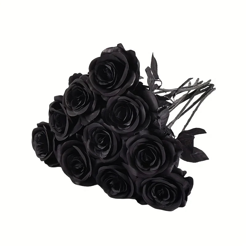 Artificial Black Roses with Long Stem – Fake Flowers for Home & Event Decor