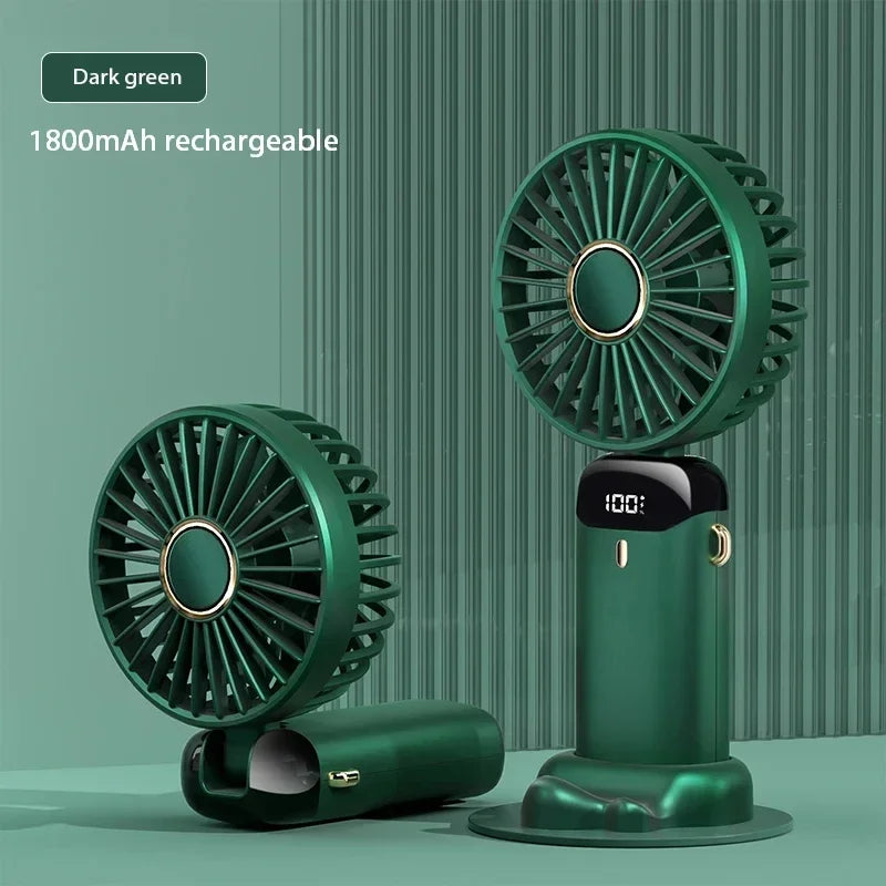 Handheld Mini Fan Foldable 5-Speed USB Rechargeable with Phone Stand & LED Display