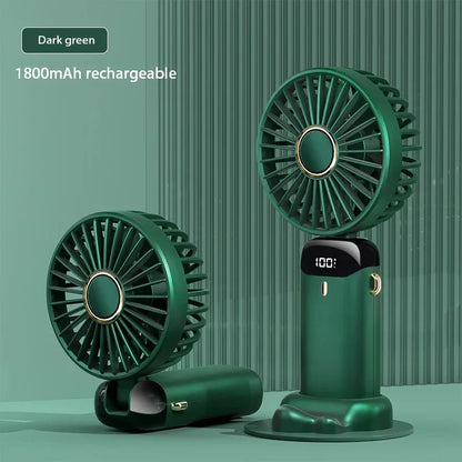 Handheld Mini Fan Foldable 5-Speed USB Rechargeable with Phone Stand & LED Display