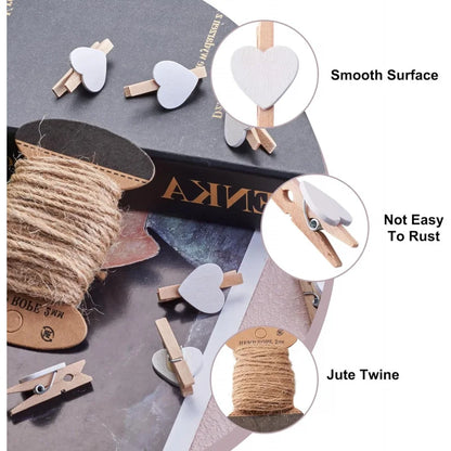 Heart Wooden Clothespins – 50pcs Mini Photo Craft Clips