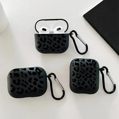 Black Leopard Print AirPods Case with Carabiner Clip