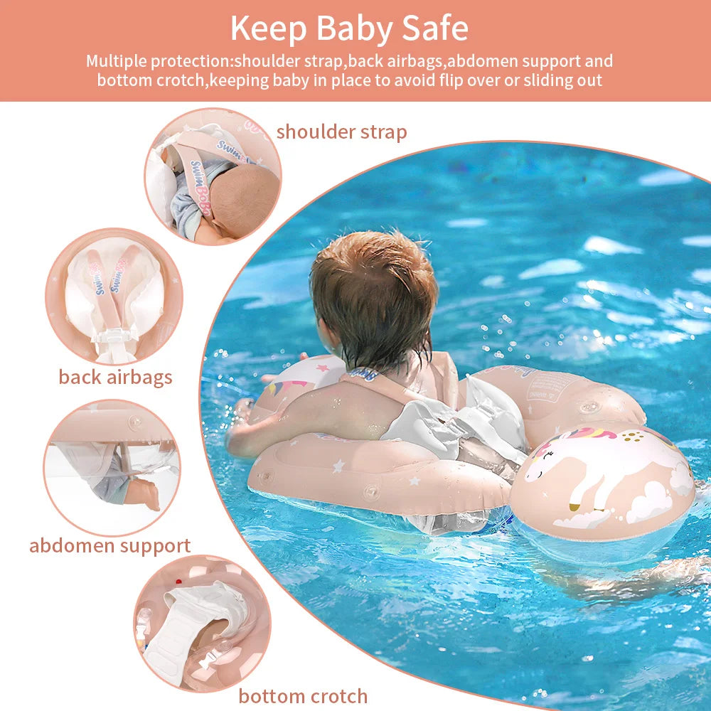 Inflatable Baby Swim Float Ring with Sun Canopy & Toy Beads
