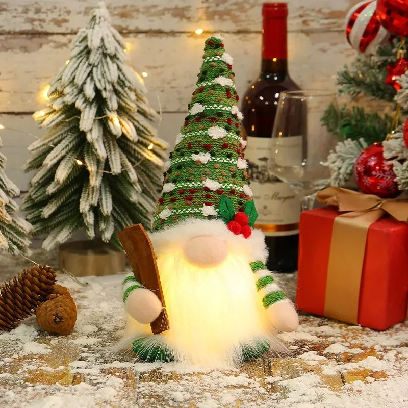Light-Up Christmas Gnome Figurine – Glowing Sequin Faceless Doll Holiday Decoration