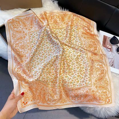 Paisley Print Silk Square Scarf for Women – 70x70cm