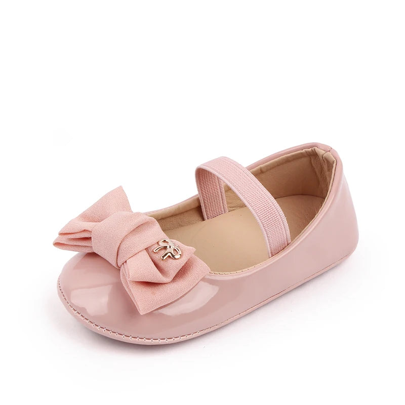 Baby Girl Bowknot Mary Jane Shoes – Soft PU Anti-Slip Sizes 17–19