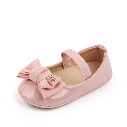 Baby Girl Bowknot Mary Jane Shoes – Soft PU Anti-Slip Sizes 17–19