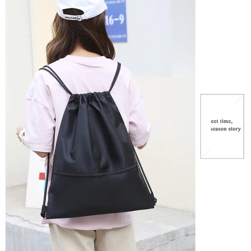 Drawstring Backpack – Lightweight Sports Gym Bag with Zipper Pocket