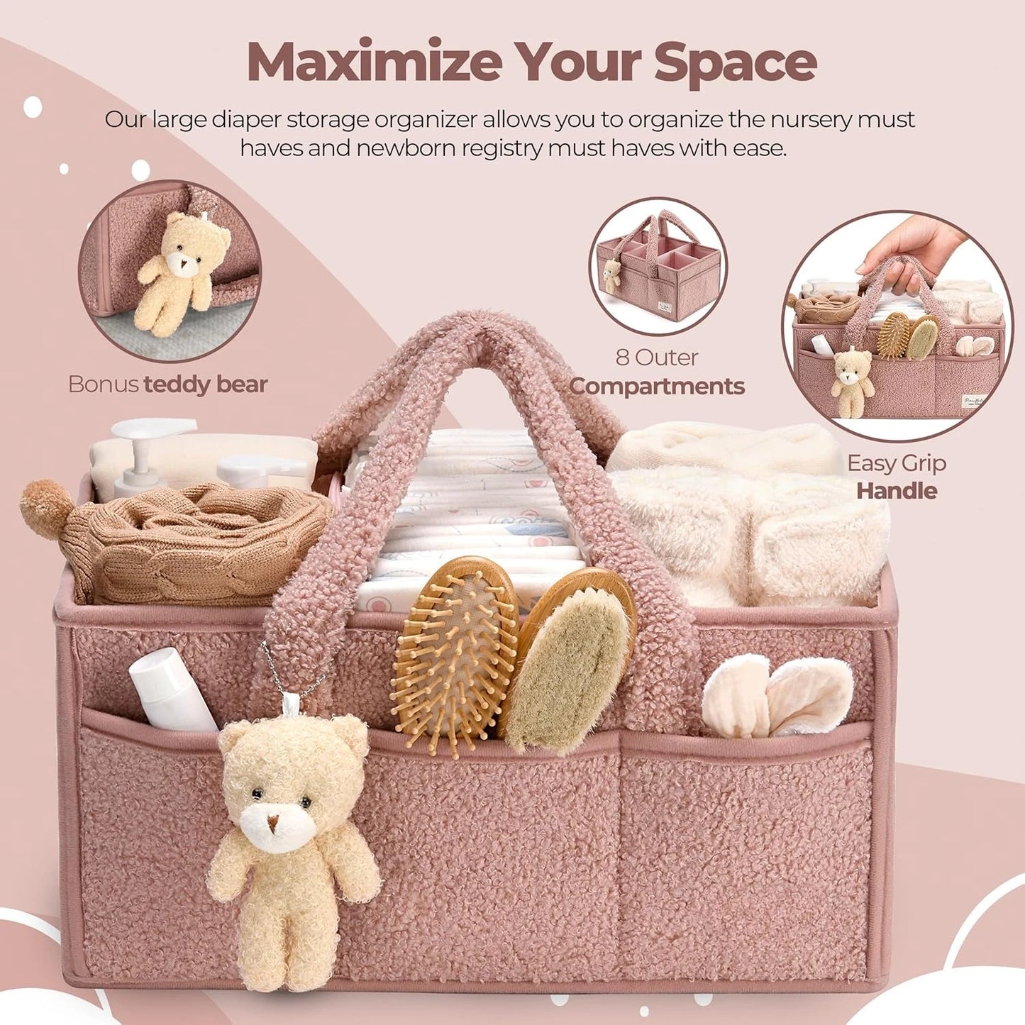 Baby Diaper Caddy Organizer – Plush Teddy Bear Changing Table Caddy