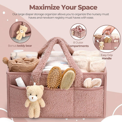 Baby Diaper Caddy Organizer – Plush Teddy Bear Changing Table Caddy