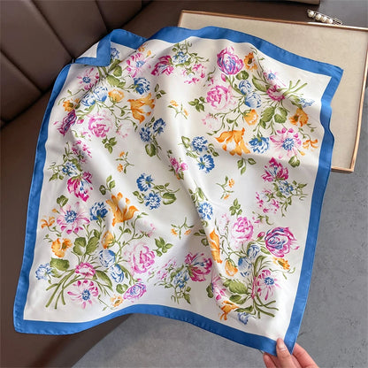 Satin Square Scarf Women Cute Cat Print Headscarf Neckerchief