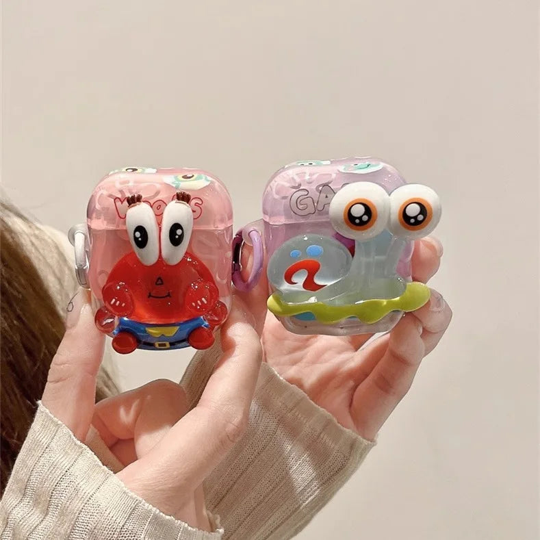 Cute Cartoon AirPods Case with Carabiner Hook – Clear Candy Design