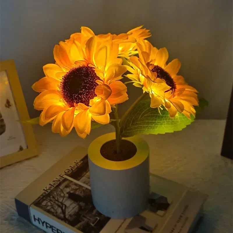 Sunflower LED Night Light – Rechargeable Bedside Decor Lamp