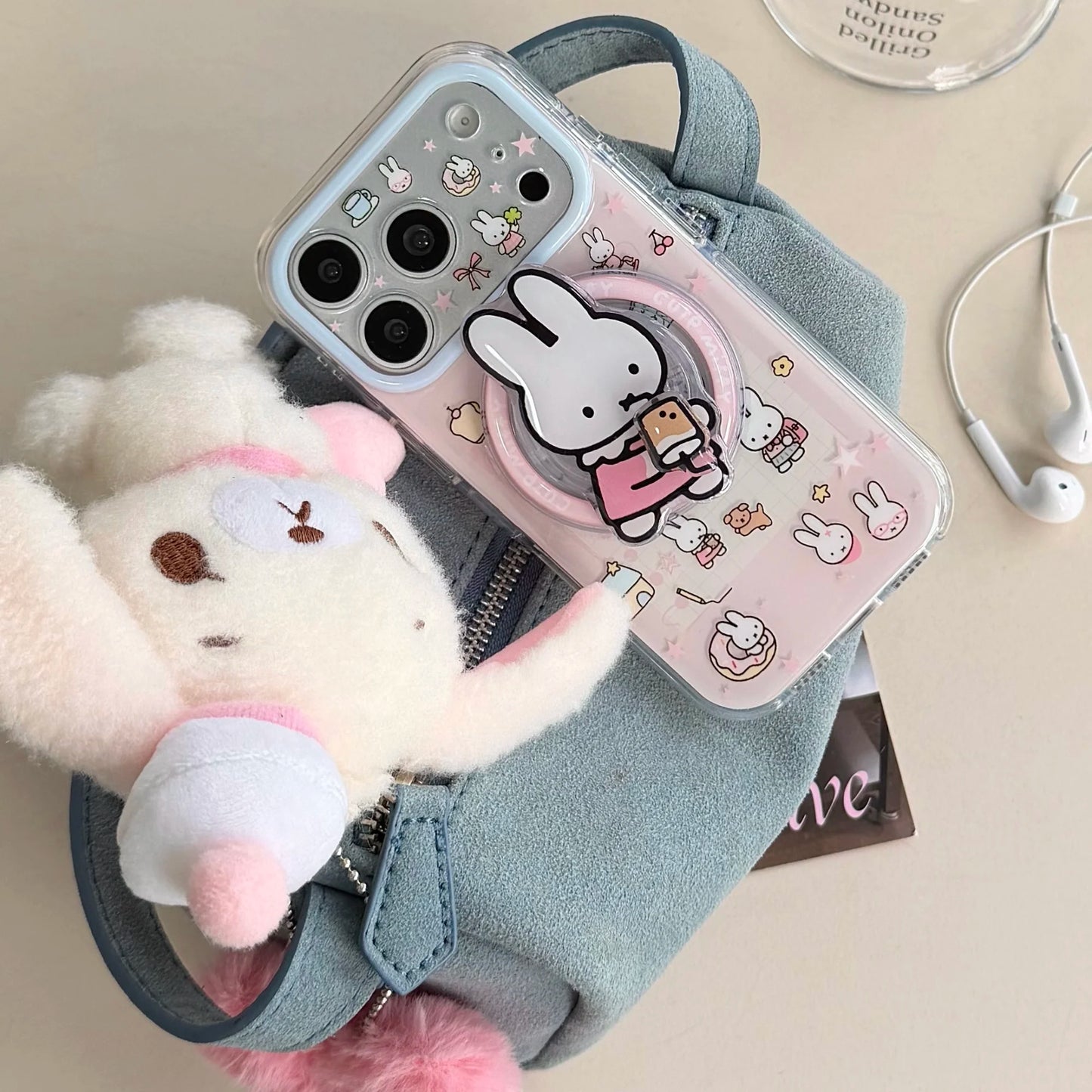 Cute Cherry Pink Miffy Rabbit Magnetic iPhone Case