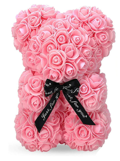 Rose Teddy Bear Gift – Artificial Flower Bear with LED Lights