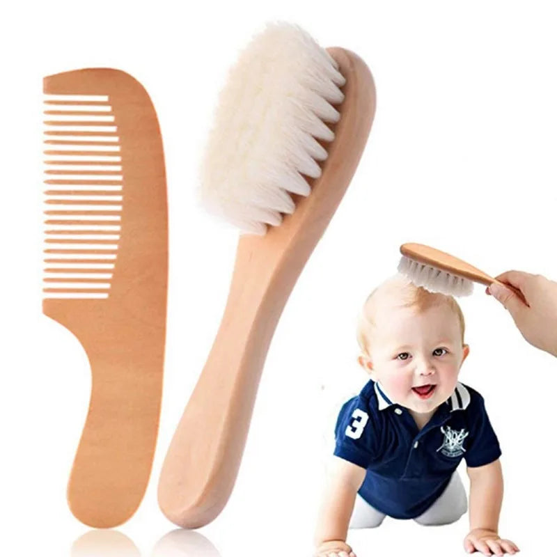 Baby Hair Brush & Wooden Comb Set – Newborn Grooming Kit