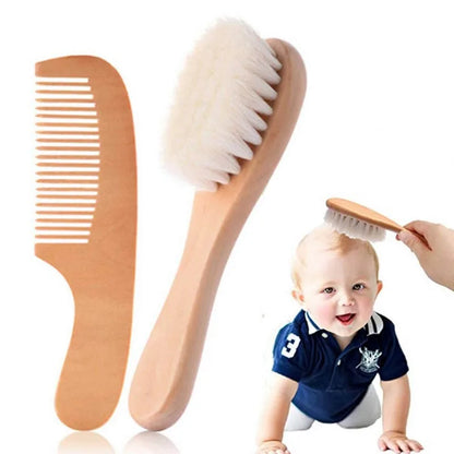 Baby Hair Brush & Wooden Comb Set – Newborn Grooming Kit