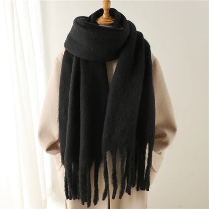 Thick Cashmere Winter Scarf for Women – Solid Blanket Wrap with Tassel