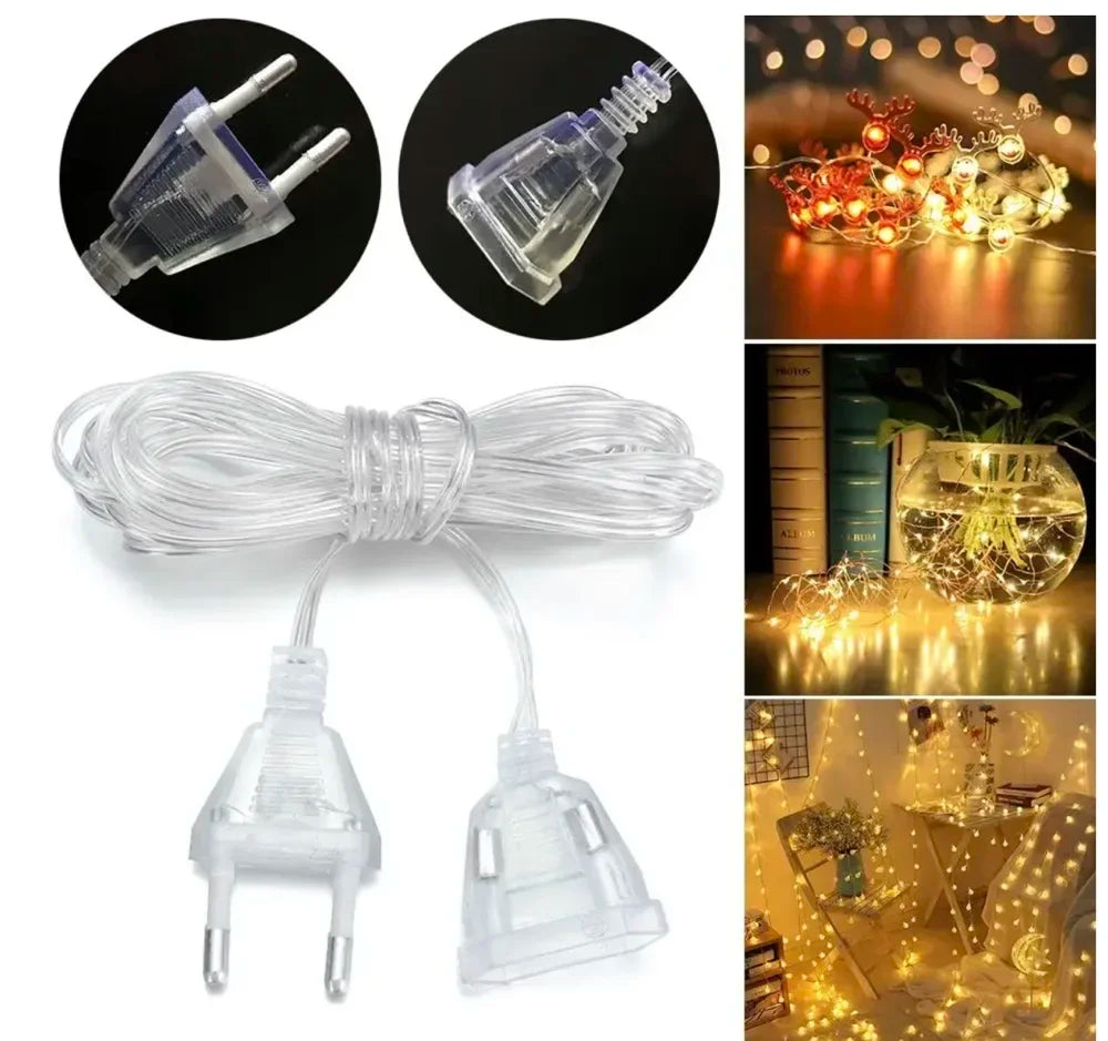 EU Plug Power Extension Cord for LED String Lights