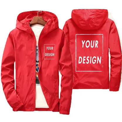 Men's Custom Logo Windbreaker Jacket – Waterproof Hooded Coat Up to 7XL