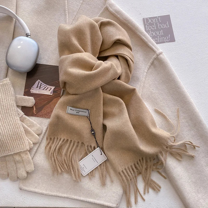 Cashmere-Feel Winter Scarf for Women – Soft Wool Pashmina Shawl with Tassels