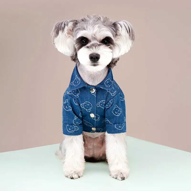 Cute Print Pet Dog Shirt Soft Denim Jacket Costume for Small Dogs & Cats