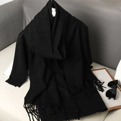 Women's Solid Cashmere Winter Scarf with Tassels – Warm Shawl Pashmina