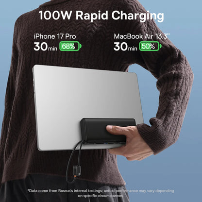 Baseus 20000mAh 100W Power Bank with Built-In Dual USB-C Cables