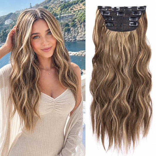 Clip-In Hair Extensions 4-Piece Set – 20 Inch Long Wavy