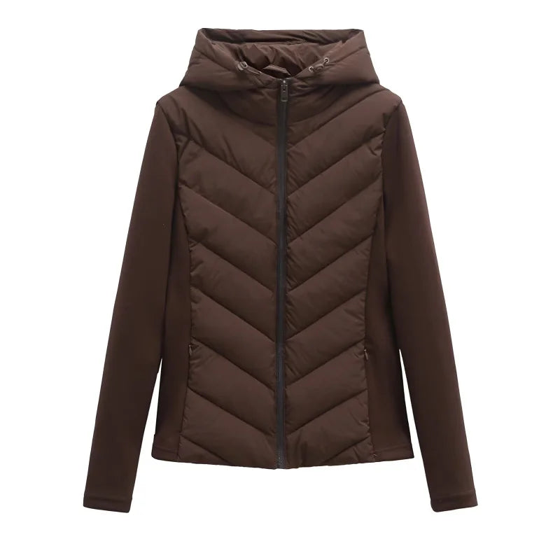 Women's Hooded Patchwork Cotton Jacket – Long Sleeve Sport Coat