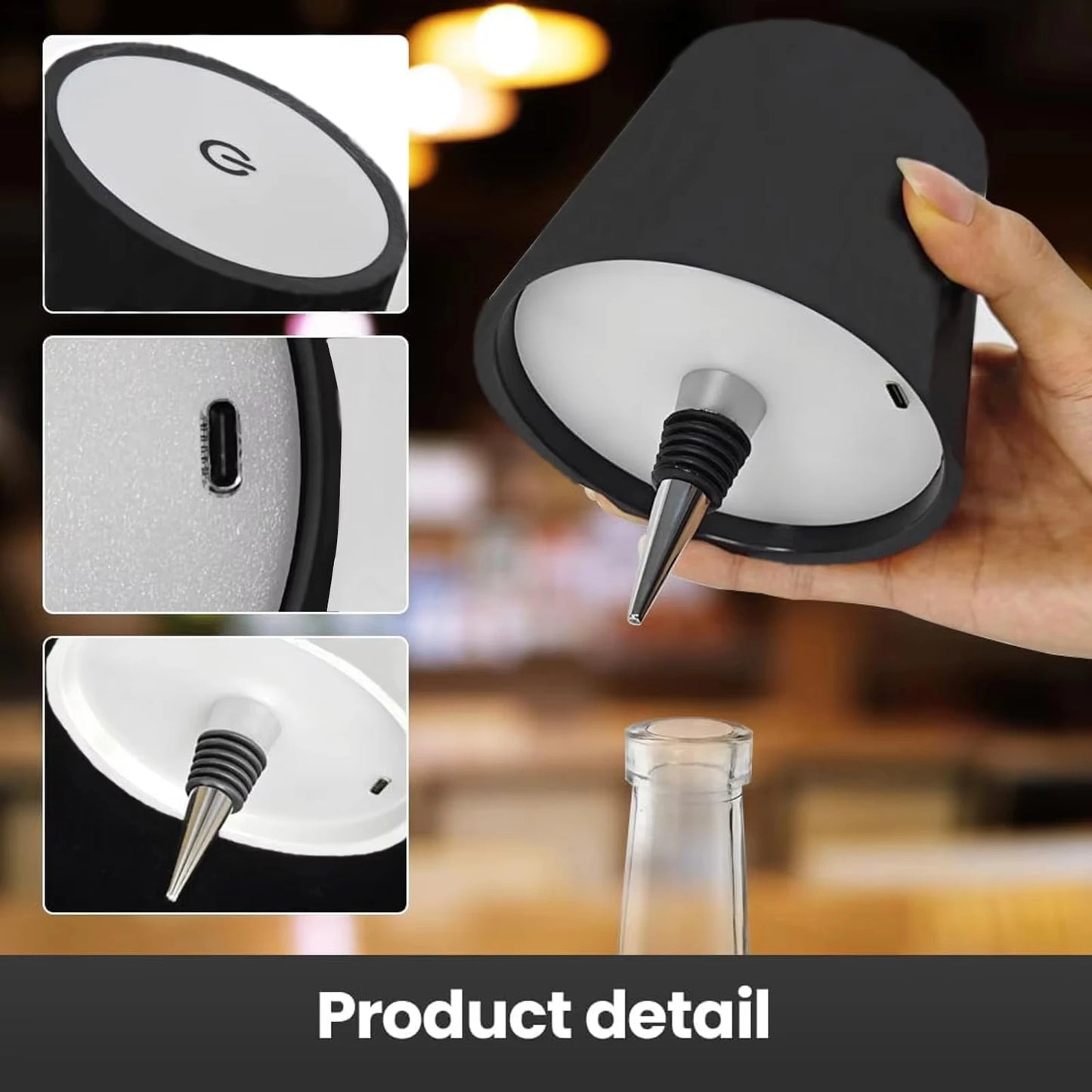 Wireless Bottle Lamp – Touch Control, 3-Color Stepless Dimming for Bar & Restaurant