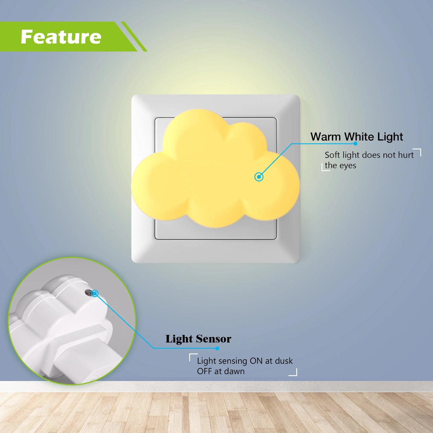 Cloud Shape LED Night Light with Auto Sensor – Plug-In Kids Lamp