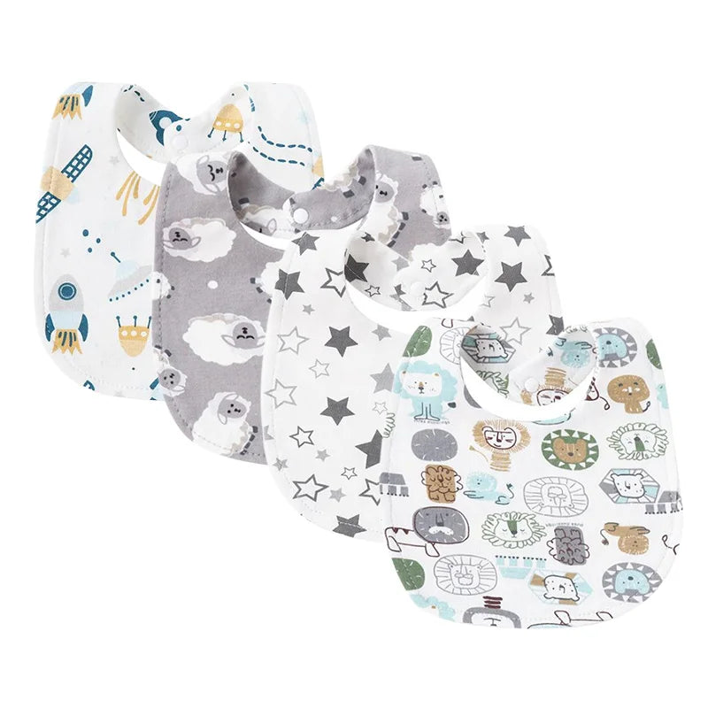 Cotton Baby Bibs 4-Pack – Cartoon Newborn Drool Bibs