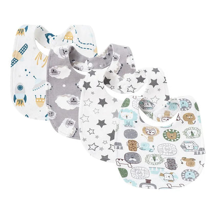 Cotton Baby Bibs 4-Pack – Cartoon Newborn Drool Bibs