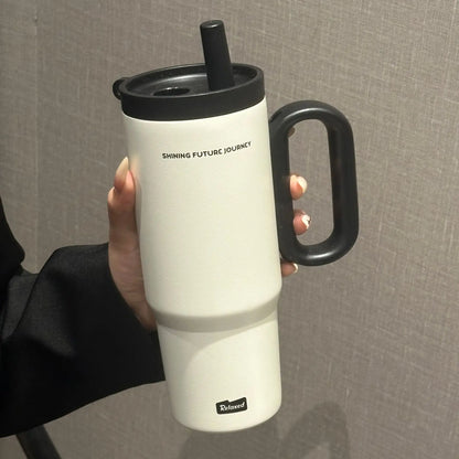 Vacuum Insulated Travel Tumbler with Straw & Handle 25.4oz