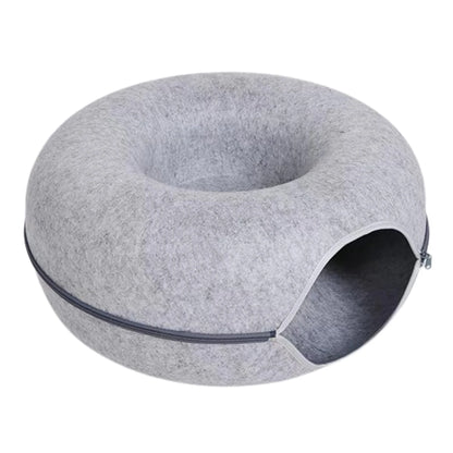 Cat Tunnel Bed – Round Felt Donut House with Scratcher