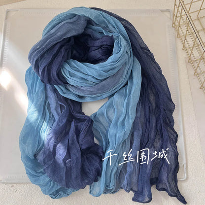 Gradient Crinkle Long Scarf for Women – Lightweight Wrap