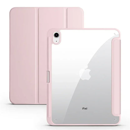 iPad Case with Pencil Holder - Trifold Clear Acrylic Back Cover