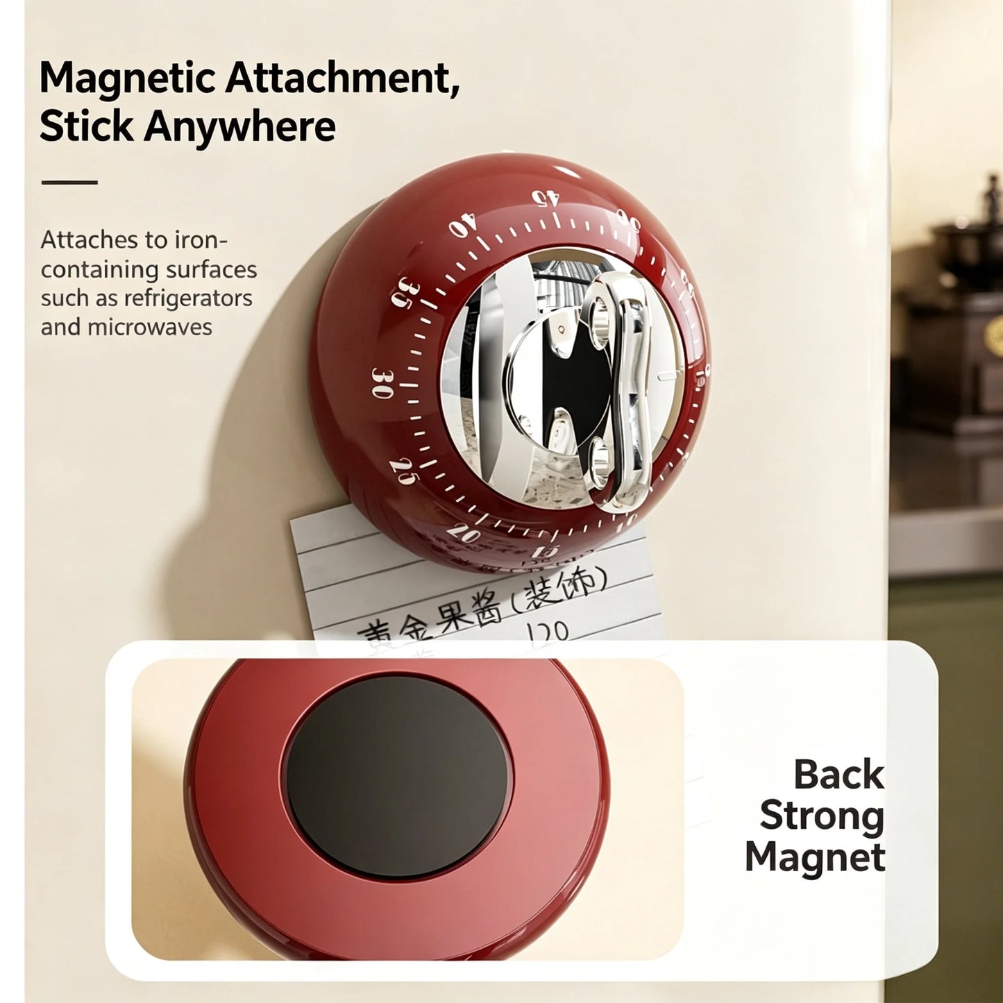 Magnetic Mechanical Kitchen Timer – 60-Min Countdown, No Battery
