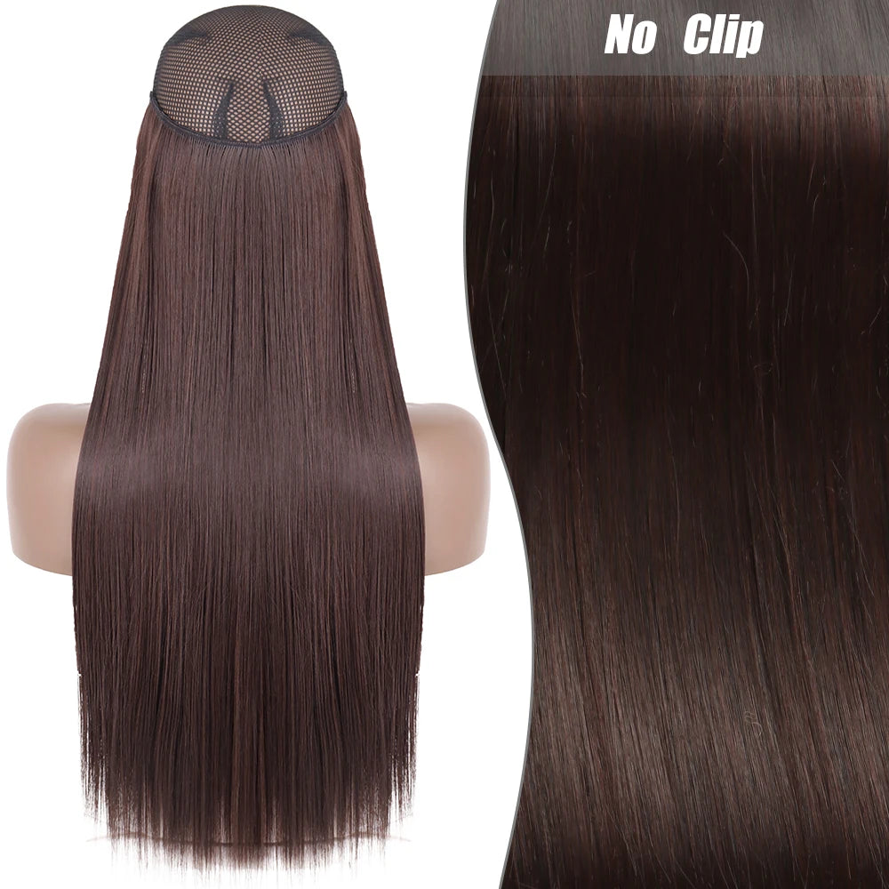 No-Clip Halo Hair Extensions – Long Wavy Synthetic Hairpiece