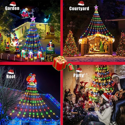 Star Waterfall Christmas Tree String Lights – USB & Solar Powered