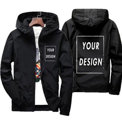 Men's Custom Logo Windbreaker Jacket – Waterproof Hooded Coat Up to 7XL