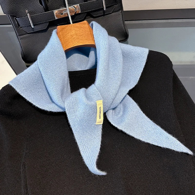 100% Wool Knitted Scarf for Women – Soft Solid Color Winter Shawl