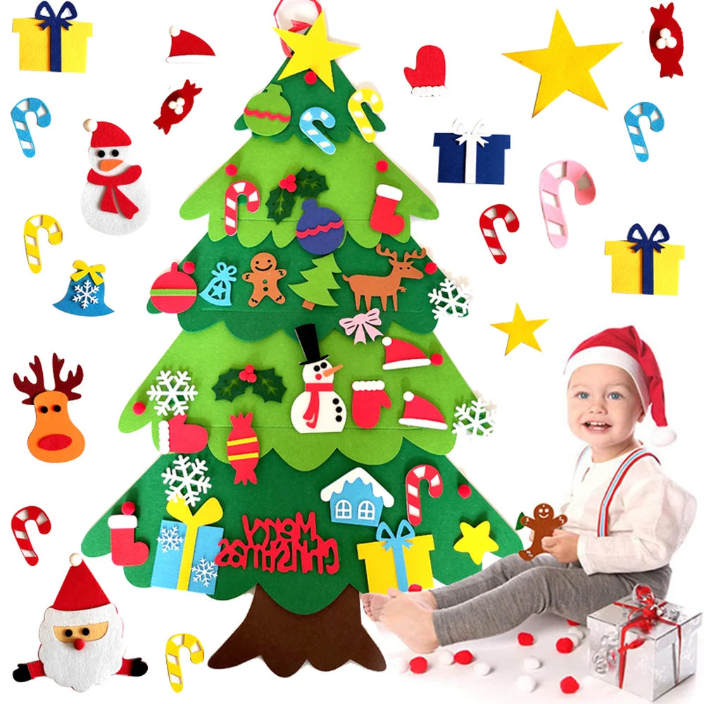 DIY Felt Christmas Tree for Kids – 32pcs Ornaments & LED Lights