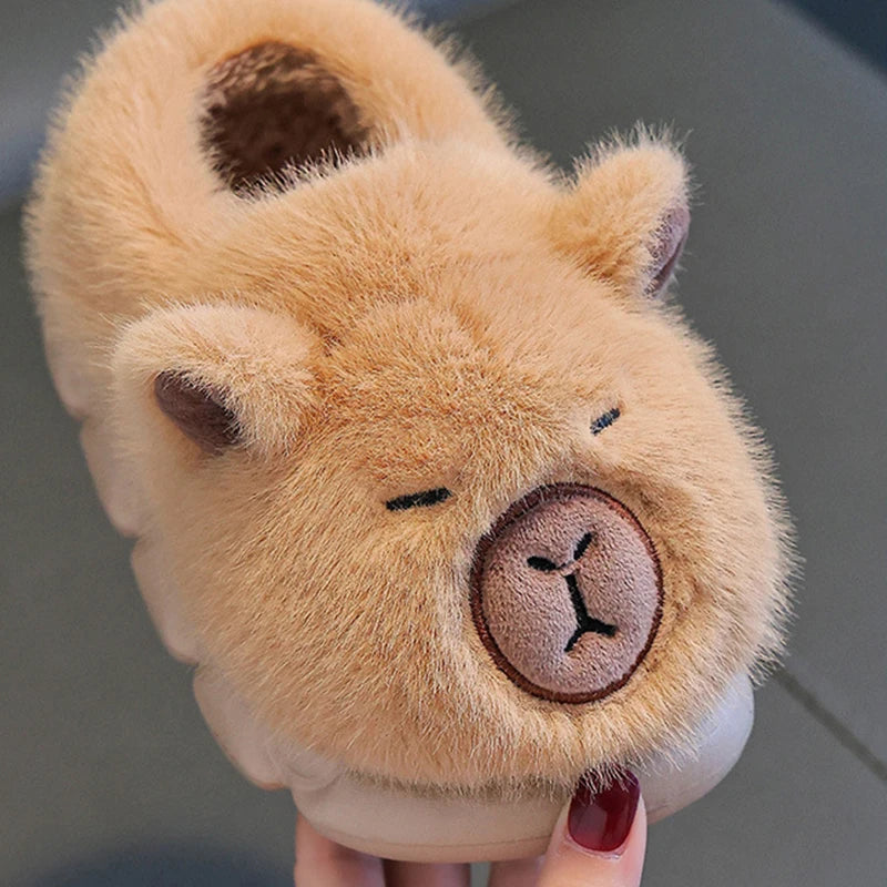 Kids Capybara Plush Slippers – Warm Non-Slip Winter House Shoes