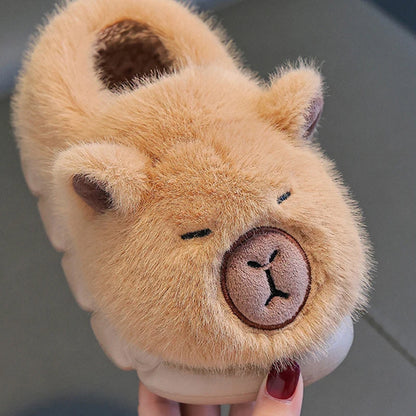Kids Capybara Plush Slippers – Warm Non-Slip Winter House Shoes