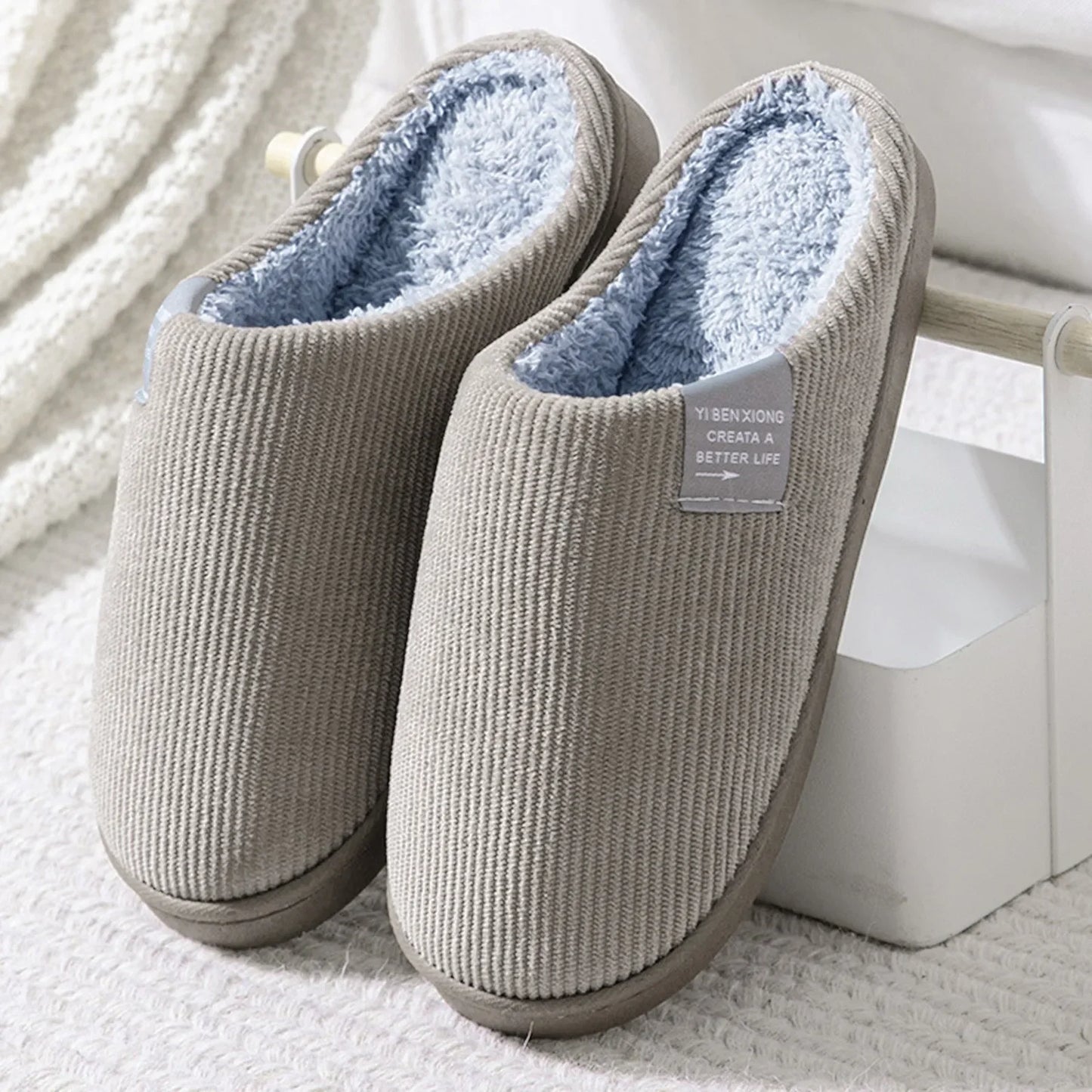 Plush Indoor Slippers for Women & Men – Anti-Slip Warm House Shoes