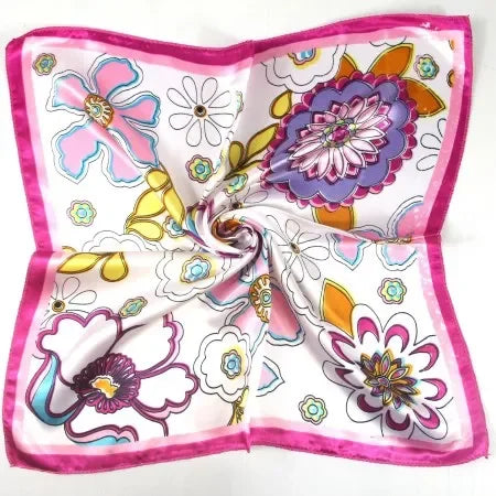 Women's Printed Square Head Scarf – 50x50cm Silk-Feel Kerchief