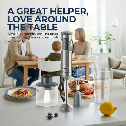 4-in-1 Immersion Blender – Stainless Steel Hand Stick Blender with Whisk & Chopper